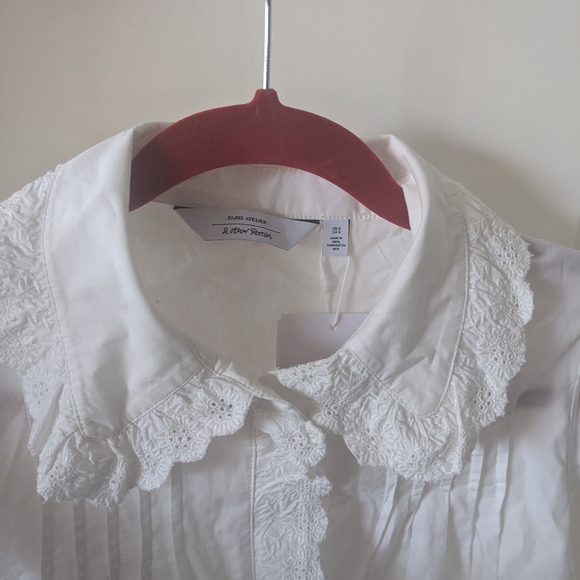 Scalloped Embroidery Blouse - WHITE - Picture 3 of 4